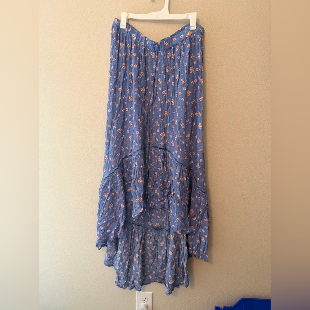 Blue Floral High-Low Maxi Skirt with matching crop top